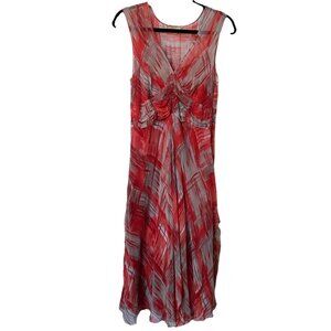 Y2K Cathaya‎ Silk Midi Dress Womens Sleeveless Orange Brushed Print Sheer Fairy